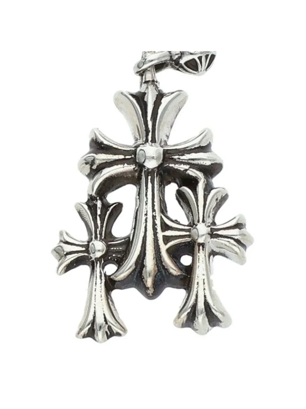 Chrome Hearts 3 CH Cross Drop Triple Silver Earrings